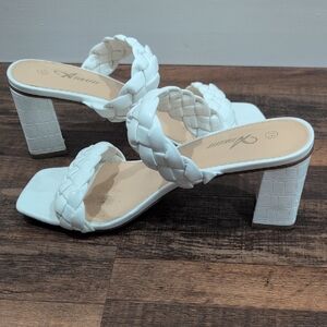 White Braided Block Heel Sandals Size 9.5